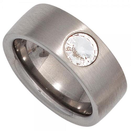 Damen Ring breit Edelstahl matt mit Kristallstein | Ringe direkt bestellen