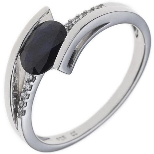 Damen Ring 585 Gold Wei�gold 1 Safir blau 10 Diamanten (Gr��e: 52)