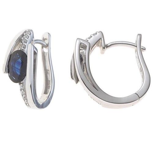 Creolen 585 Wei�gold 2 blaue Saphire 16 Diamanten Brillanten Ohrringe