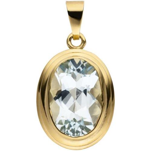 Anh�nger oval 585 Gold Gelbgold 1 Aquamarin hellblau Goldanh�nger