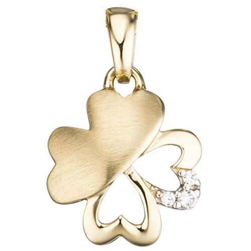 Anh�nger Kleeblatt 333 Gelbgold teilrhodiniert teilmattiert 3 Zirkonia