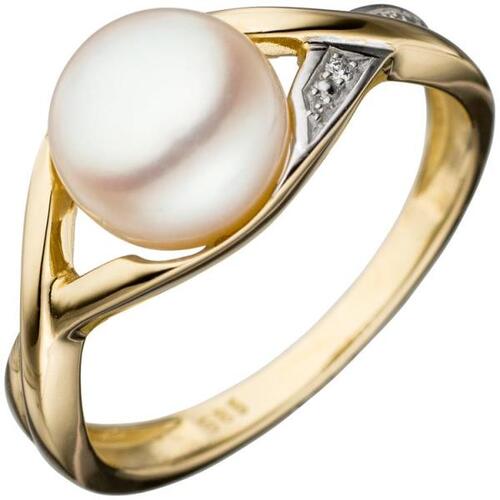 Damen Ring 585 Gelbgold  Perle Goldring Perlenring (Gr��e: 58)