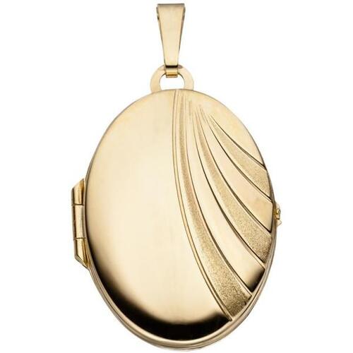 Medaillon oval f�r 2 Fotos 333 Gelbgold matt Anh�nger zum �ffnen