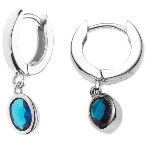 Creolen 925 Sterling Silber rhodiniert 2 blaue Zirkonia Klappmechanik