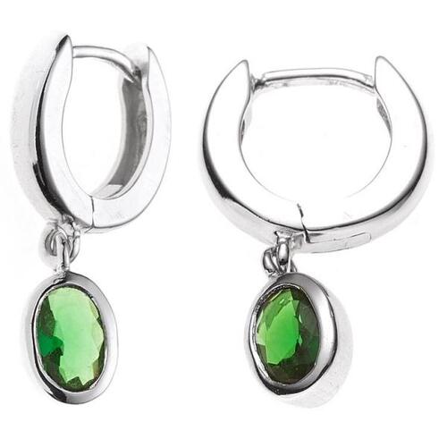 Creolen 925 Sterling Silber rhodiniert 2 Zirkonia gr�n Klappmechanik