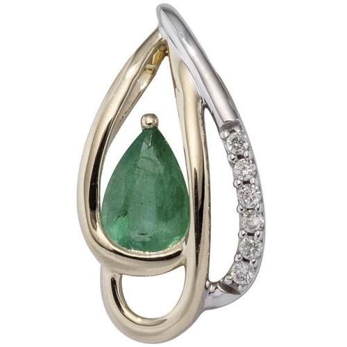 Anh�nger 585 Gelbgold bicolor 6 Diamanten Brillanten 1 Smaragd gr�n