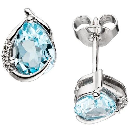 Ohrstecker 585 Gold Wei�gold 6 Diamanten 2 Blautopase hellblau blau Ohrringe