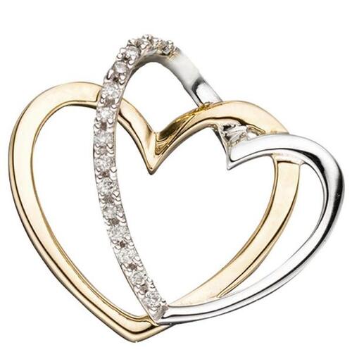 Anh�nger Herzen 585 Gold Gelbgold bicolor 14 Diamanten Brillanten