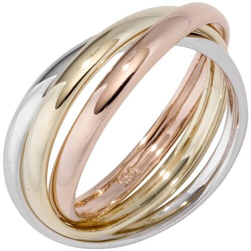 Damen Ring 3-reihig 585 Gelbgold Wei�gold Rotgold tricolor (Gr��e: 52)