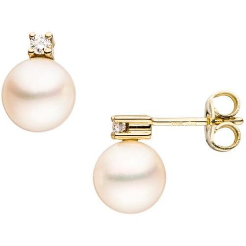 Ohrstecker 585 Gold Gelbgold 2 S��wasser Perlen 2 Diamanten Brillanten