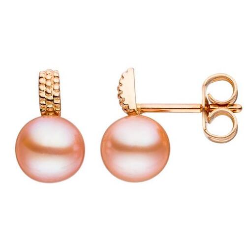 Ohrstecker 585 Gold Rotgold 2 rosa S��wasser Perlen Ohrringe