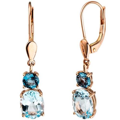 Boutons 585 Gold Rotgold 2 Blautopase hellblau blau Ohrringe Ohrh�nger