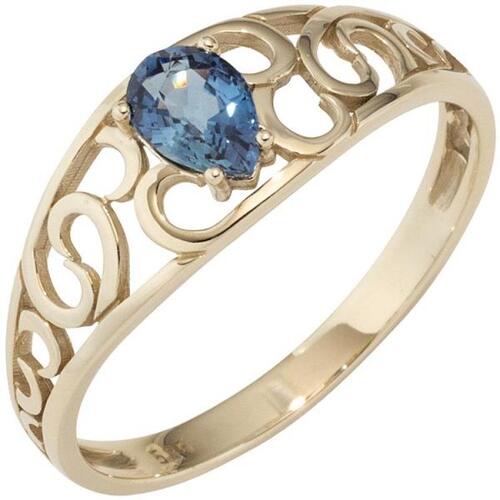 Damen Ring 585 Gold Gelbgold 1 Safir blau Goldring (Gr��e: 56)