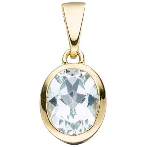 Anh�nger oval 333 Gelbgold 1 Blautopas blau hellblau Gold-Anh�nger