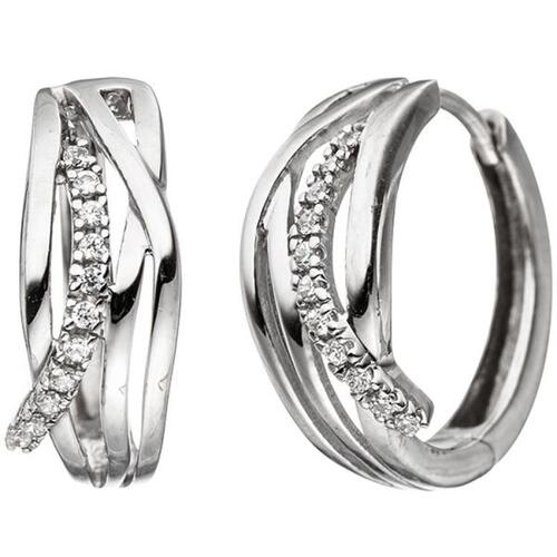 Creolen 333 Wei�gold mit Zirkonia Ohrringe Wei�goldohrringe