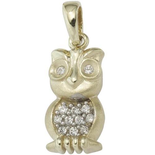 Anh�nger Eule 333 Gold Gelbgold mattiert mit Zirkonia Gold-Anh�nger