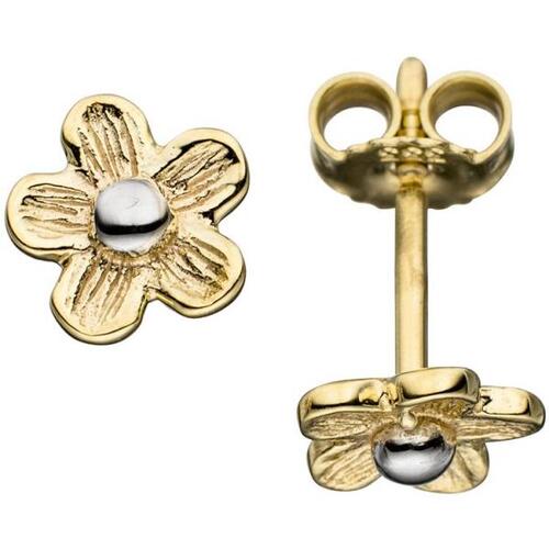 Ohrstecker Blume 333 Gold Gelbgold matt bicolor Ohrringe