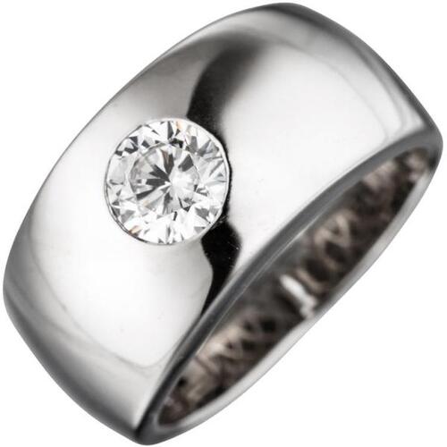 Damen Ring breit 925 Sterling Silber rhodiniert 1 Zirkonia (Gr��e: 52)