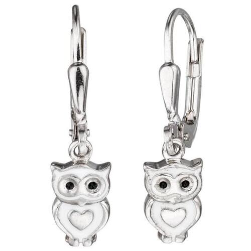 Boutons Eule 925 Sterling Silber rhodiniert mit wei� schwarzer Lackeinlage