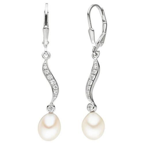 Boutons 925 Silber 2 S��wasser Perlen mit Zirkonia Ohrh�nger