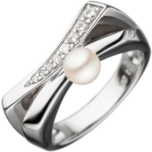 Damen Ring 925 Sterling Silber 1 S��wasser Perle mit Zirkonia Perlenring (Gr��e: 50)