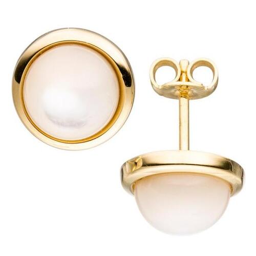 Ohrstecker rund 585 Gold Gelbgold 2 Perlmutt-Steine Ohrringe Goldohrringe