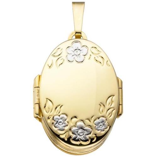Medaillon oval mit Blumen Muster 333 Gold Gelbgold zum �ffnen f�r 6 Fotos