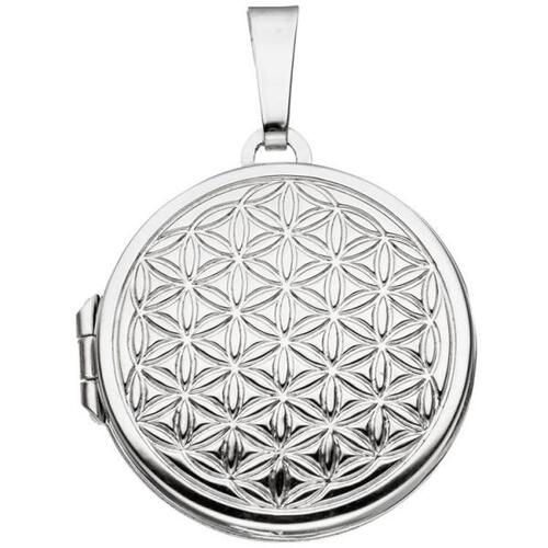 Medaillon rund Lebensblume 925 Sterling Silber rhodiniert zum �ffnen f�r 2 Fotos