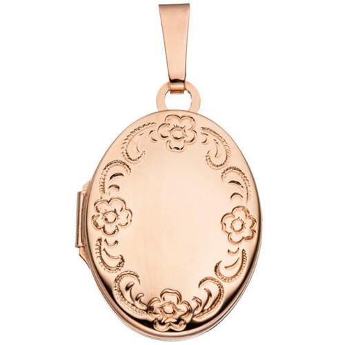 Medaillon oval Blumen Muster 925 Silber rotgold vergoldet zum �ffnen f�r 2 Fotos