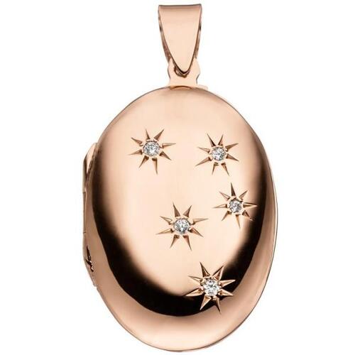 Medaillon oval f�r 2 Fotos 925 Silber rotgold vergoldet 5 Zirkonia