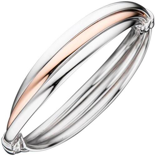 Armreif Armband oval 925 Sterling Silber bicolor vergoldet 12,3 mm breit