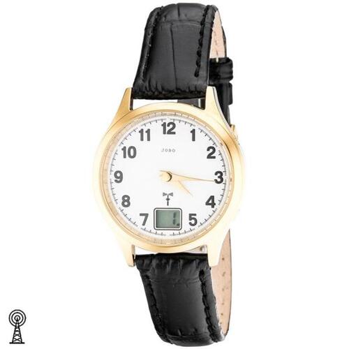 JOBO Damen Armbanduhr Funk Funkuhr Edelstahl vergoldet Leder Datum |  Armbanduhren direkt bestellen