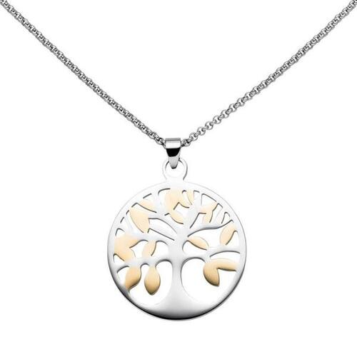 Collier Kette mit Anh�nger Lebensbaum Edelstahl bicolor 46 cm verk�rzbar