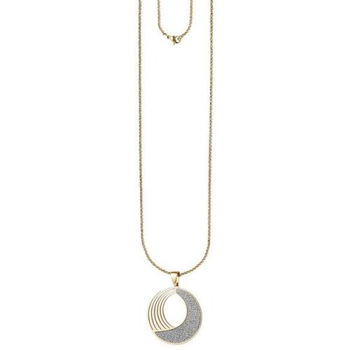 Collier Kette mit Anh�nger rund Edelstahl gold farben Glitzer-Effekt 80 cm
