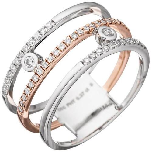 Damen Ring breit 585 Wei�gold Rotgold, bicolor 49 Diamanten (Gr��e: 60)