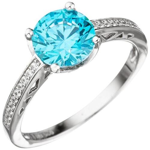 Damen Ring 925 Sterling Silber mit Zikonia t�rkis blau hellblau (Gr��e: 56)