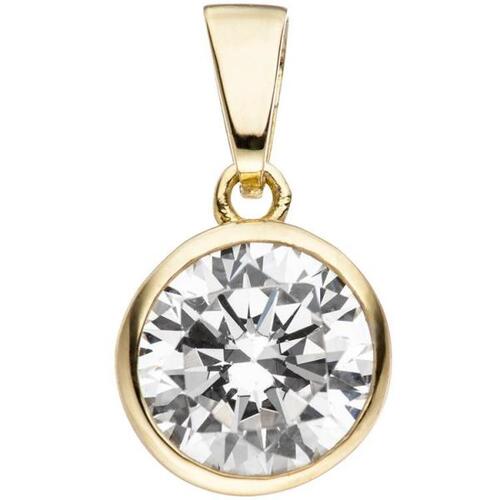 Anhnger rund 925 Sterling Silber Gold vergoldet 1 Zirkonia