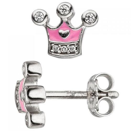 Kinder Ohrstecker Krone 925 Silber mit Zirkonia Ohrringe rosa  Kinderohrringe | Kinderschmuck direkt bestellen