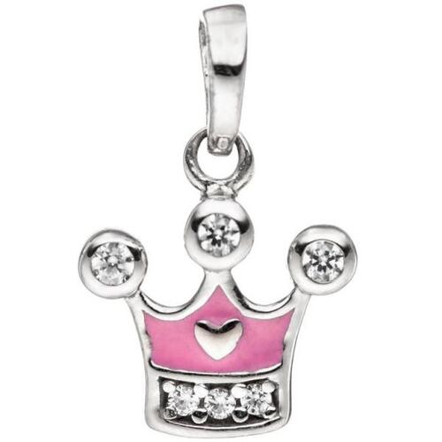 Kinder Anh�nger Krone 925 Sterling Silber mit Zirkonia rosa