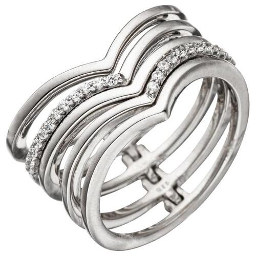 Damen Ring breit mehrreihig 925 Sterling Silber mit Zirkonia Silberring (Gr��e: 52)