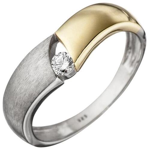 Damen Ring 925 Sterling Silber bicolor matt 1 Zirkonia (Größe: 58) | Ringe  direkt bestellen