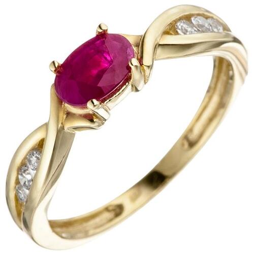 Damen Ring 333 Gelbgold 1 Rubin rot 6 Zirkonia Goldring Rubinring (Gr��e: 52)