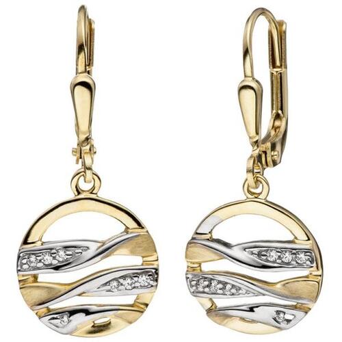 Ohrh�nger rund 333 Gold Gelbgold bicolor matt mit Zirkonia Ohrringe Goldohrringe