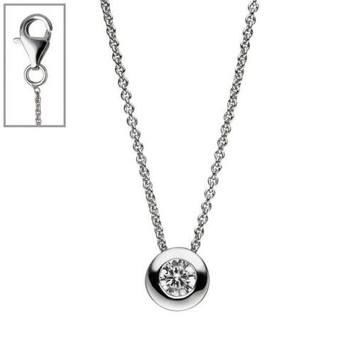 Collier Kette mit Anh�nger rund 925 Sterling Silber 1 Zirkonia 42 cm