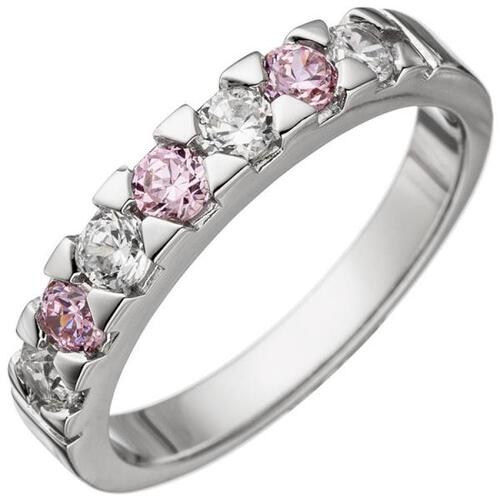 Damen Ring 925 Sterling Silber mit Zirkonia rosa und wei� (Gr��e: 62)