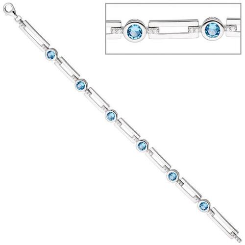 Armband 925 Sterling Silber mit Zirkonia hellblau und wei� 19 cm