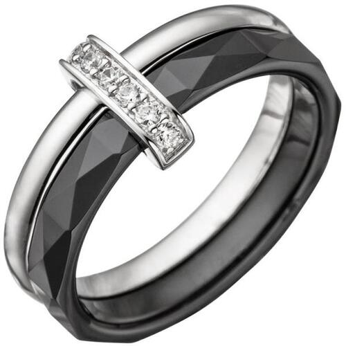 Damen Ring 925 Silber mit Zirkonia und Keramik schwarz Keramikring (Gr��e: 64)