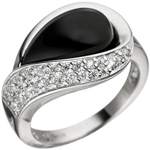 Damen Ring 925 Silber mit Zirkonia 1 Onyx schwarz Onyxring (Gr��e: 64)