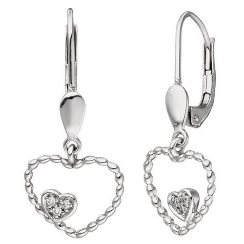 Ohrh�nger Herz 585 Gold Wei�gold 6 Diamanten Brillanten 0,03 ct.