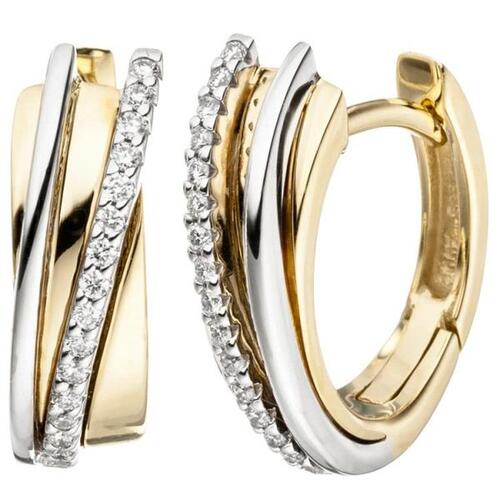 Creolen 585 Gold Gelbgold Wei�gold bicolor 32 Diamanten Brillanten
